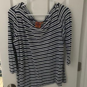 Navy/white striped Tory Burch 3/4 shirt. Size XL